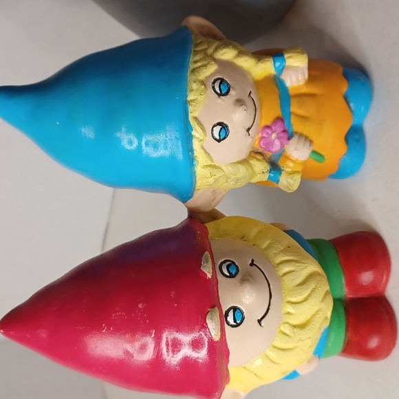 Ceramic Gnome Figurines Set of Four with Garden Mushroom Hand Painted - Picture 3 of 14